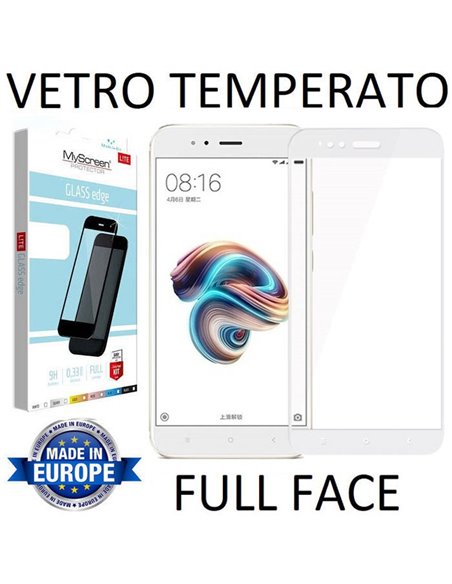 PELLICOLA per XIAOMI MI A1, MI 5X IN VETRO TEMPERATO FULL FACE 9H 0,33mm CON CORNICE COLORE BIANCO MYSCREEN LITE BLISTER