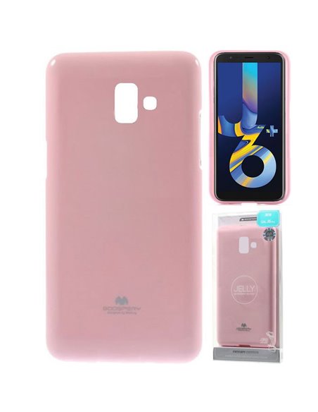 CUSTODIA per SAMSUNG GALAXY J6 PLUS (SM-J610) IN GEL TPU SILICONE COLORE ROSA LUCIDO CON GLITTER ALTA QUALITA' MERCURY BLISTER