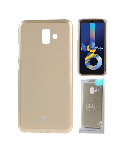 CUSTODIA per SAMSUNG GALAXY J6 PLUS (SM-J610) IN GEL TPU SILICONE COLORE ORO LUCIDO CON GLITTER ALTA QUALITA' MERCURY BLISTER