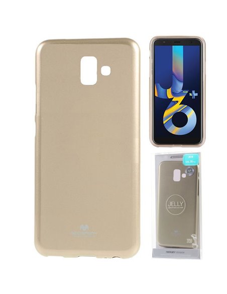 CUSTODIA per SAMSUNG GALAXY J6 PLUS (SM-J610) IN GEL TPU SILICONE COLORE ORO LUCIDO CON GLITTER ALTA QUALITA' MERCURY BLISTER