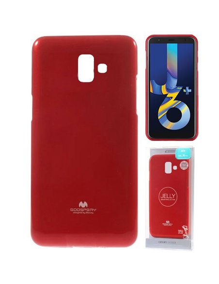 CUSTODIA per SAMSUNG GALAXY J6 PLUS (SM-J610) IN GEL TPU SILICONE ROSSO LUCIDO CON GLITTER ALTA QUALITA' MERCURY BLISTER