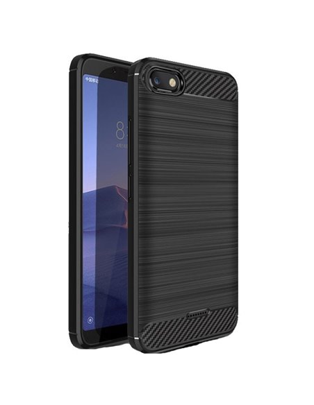 CUSTODIA per XIAOMI REDMI 6A IN GEL TPU SILICONE EFFETTO METALLICO CON INSERTI IN FANTASIA CARBONIO COLORE NERO