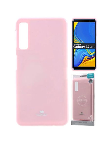 CUSTODIA per SAMSUNG GALAXY A7 2018 (SM-A750) IN GEL TPU SILICONE ROSA LUCIDO CON GLITTER ALTA QUALITA' MERCURY BLISTER