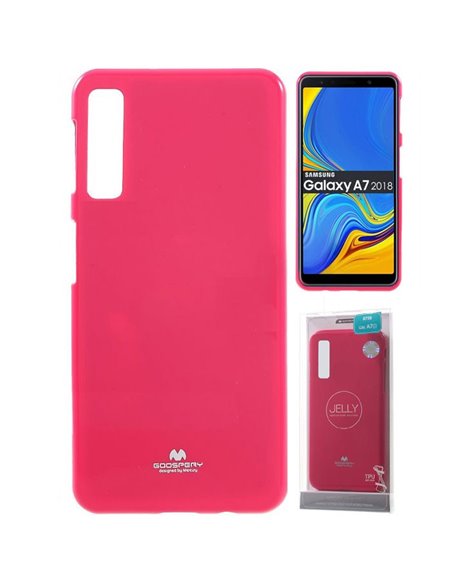 CUSTODIA per SAMSUNG GALAXY A7 2018 (SM-A750) IN GEL TPU SILICONE FUCSIA LUCIDO CON GLITTER ALTA QUALITA' MERCURY BLISTER