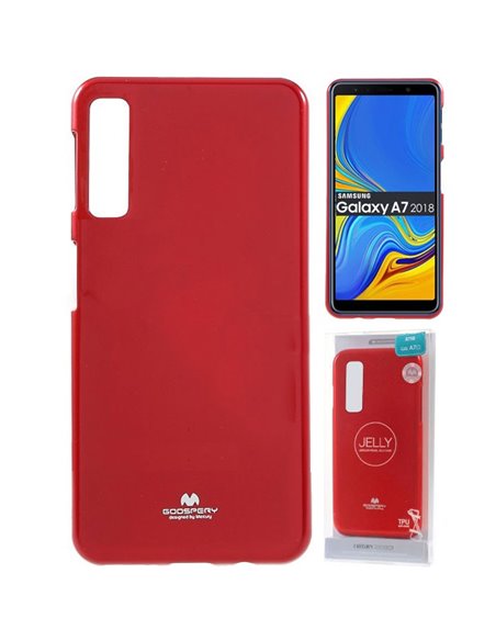 CUSTODIA per SAMSUNG GALAXY A7 2018 (SM-A750) IN GEL TPU SILICONE ROSSO LUCIDO CON GLITTER ALTA QUALITA' MERCURY BLISTER