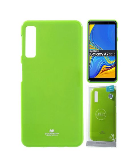 CUSTODIA per SAMSUNG GALAXY A7 2018 (SM-A750) IN GEL TPU SILICONE VERDE LUCIDO CON GLITTER ALTA QUALITA' MERCURY BLISTER