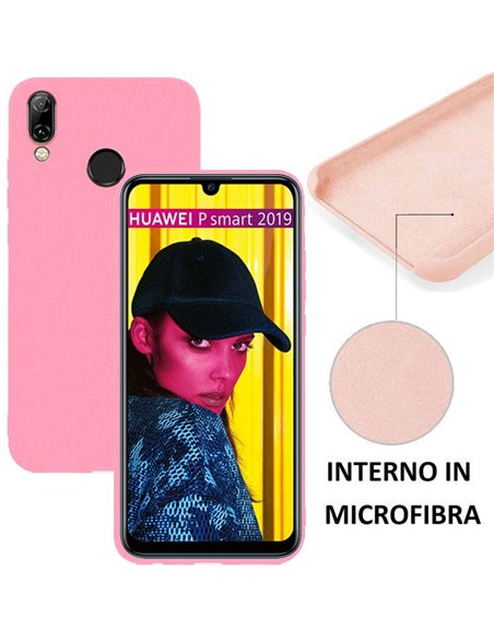 CUSTODIA per HUAWEI P SMART 2019, HONOR 10 LITE IN SILICONE CON EFFETTO SOFT TOUCH ED INTERNO IN MICROFIBRA COLORE ROSA