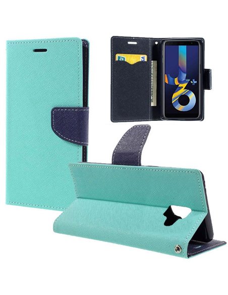 CUSTODIA per SAMSUNG GALAXY J6 PLUS (SM-J610) - FLIP ORIZZONTALE CON STAND, INTERNO IN TPU SILICONE E PORTA CARTE VERDE ACQUA