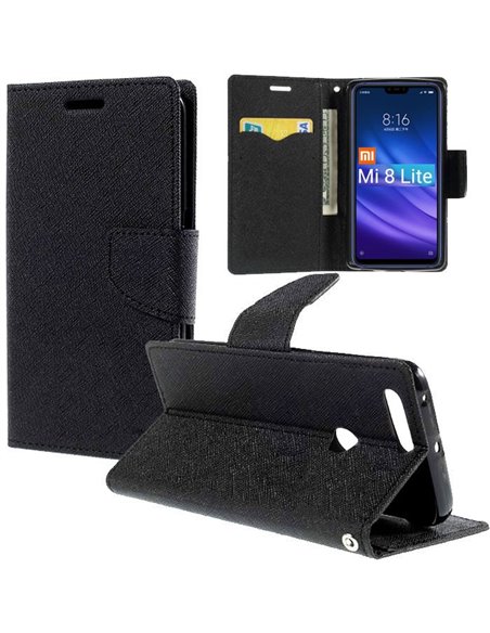 CUSTODIA per XIAOMI MI 8 LITE, MI 8 X, MI 8 YOUTH - FLIP ORIZZONTALE CON INTERNO IN TPU SILICONE, STAND E CHIUSURA MAGNETICA COL