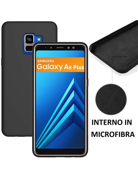 CUSTODIA per SAMSUNG GALAXY A8 PLUS (SM-A730) IN SILICONE CON EFFETTO SOFT TOUCH ED INTERNO IN MICROFIBRA COLORE NERO