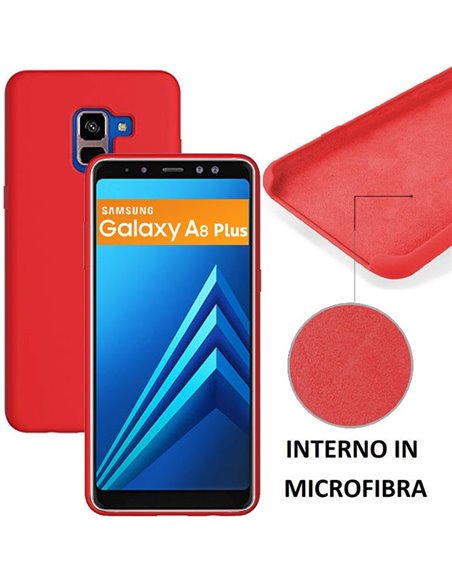 CUSTODIA per SAMSUNG GALAXY A8 PLUS (SM-A730) IN SILICONE CON EFFETTO SOFT TOUCH ED INTERNO IN MICROFIBRA COLORE ROSSO