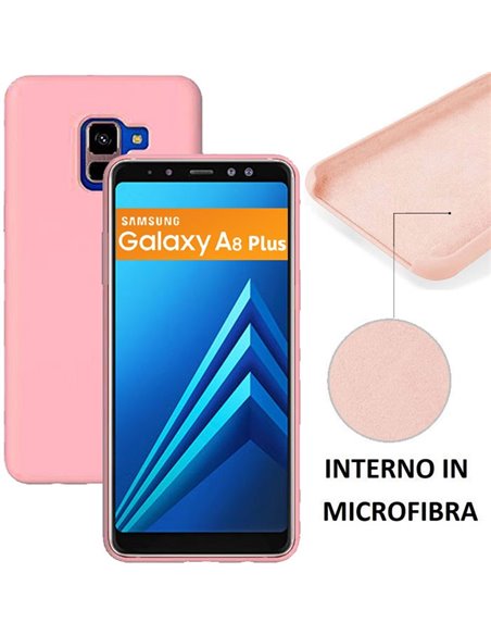 CUSTODIA per SAMSUNG GALAXY A8 PLUS (SM-A730) IN SILICONE CON EFFETTO SOFT TOUCH ED INTERNO IN MICROFIBRA COLORE ROSA