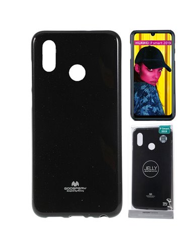 CUSTODIA per HUAWEI P SMART 2019, HONOR 10 LITE IN GEL TPU SILICONE COLORE NERO LUCIDO ALTA QUALITA' MERCURY BLISTER