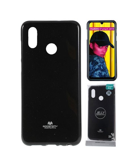 CUSTODIA per HUAWEI P SMART 2019, HONOR 10 LITE IN GEL TPU SILICONE COLORE NERO LUCIDO ALTA QUALITA' MERCURY BLISTER