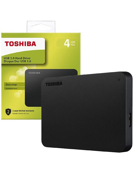 HARD DISK ESTERNO 2,5' 4TB CON TECNOLOGIA SUPERSPEED USB 3.0 COLORE NERO HDTB440EK3AA TOSHIBA BLISTER