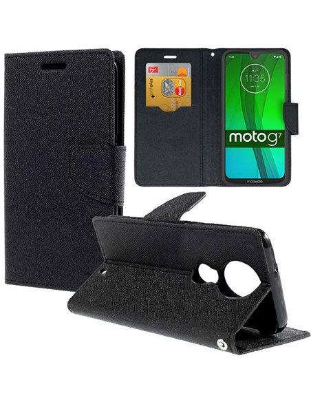 CUSTODIA per MOTOROLA MOTO G7, MOTO G7 PLUS - FLIP ORIZZONTALE CON INTERNO IN TPU SILICONE, STAND E PORTA CARTE NERO