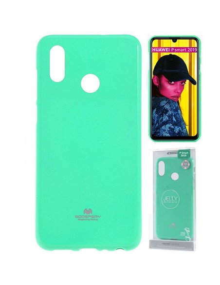 CUSTODIA per HUAWEI P SMART 2019, HONOR 10 LITE IN GEL TPU SILICONE COLORE VERDE ACQUA LUCIDO ALTA QUALITA' MERCURY BLISTER