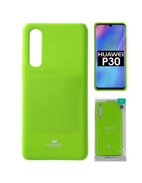 CUSTODIA per HUAWEI P30 IN GEL TPU SILICONE COLORE VERDE LUCIDO CON GLITTER ALTA QUALITA' MERCURY BLISTER