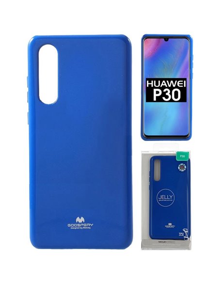 CUSTODIA per HUAWEI P30 IN GEL TPU SILICONE COLORE BLU LUCIDO CON GLITTER ALTA QUALITA' MERCURY BLISTER