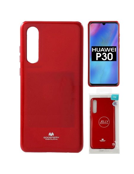 CUSTODIA per HUAWEI P30 IN GEL TPU SILICONE COLORE ROSSO LUCIDO CON GLITTER ALTA QUALITA' MERCURY BLISTER