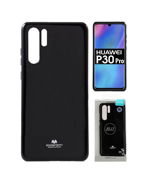 CUSTODIA per HUAWEI P30 PRO, P30 PRO NEW EDITION - IN GEL TPU SILICONE COLORE NERO LUCIDO CON GLITTER ALTA QUALITA' MERCURY