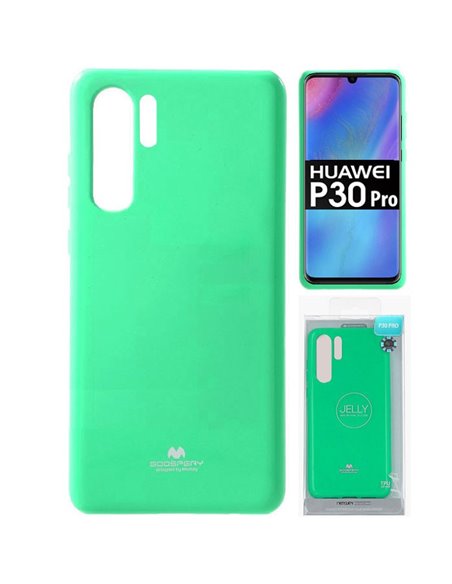 CUSTODIA per HUAWEI P30 PRO, P30 PRO NEW EDITION - IN GEL TPU SILICONE VERDE ACQUA LUCIDO CON GLITTER ALTA QUALITA' MERCURY