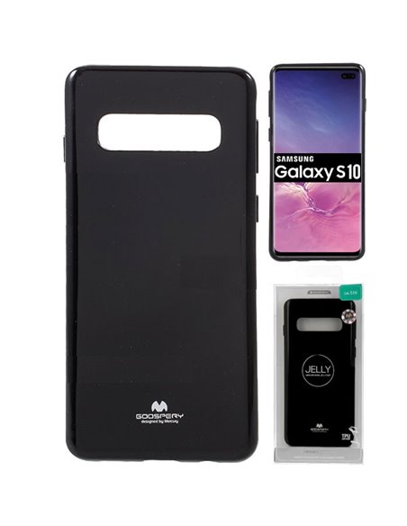 CUSTODIA per SAMSUNG GALAXY S10 (SM-G973) IN GEL TPU SILICONE COLORE NERO LUCIDO CON GLITTER ALTA QUALITA' MERCURY BLISTER