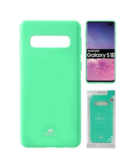 CUSTODIA per SAMSUNG GALAXY S10 (SM-G973) IN GEL TPU SILICONE COLORE VERDE ACQUA LUCIDO CON GLITTER ALTA QUALITA' MERCURY BLISTE