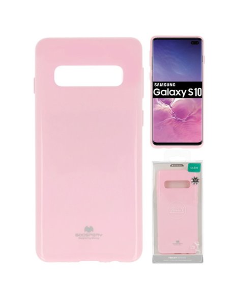 CUSTODIA per SAMSUNG GALAXY S10 (SM-G973) IN GEL TPU SILICONE COLORE ROSA LUCIDO CON GLITTER ALTA QUALITA' MERCURY BLISTER