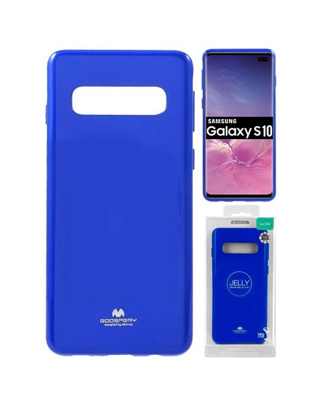 CUSTODIA per SAMSUNG GALAXY S10 (SM-G973) IN GEL TPU SILICONE COLORE BLU LUCIDO CON GLITTER ALTA QUALITA' MERCURY BLISTER