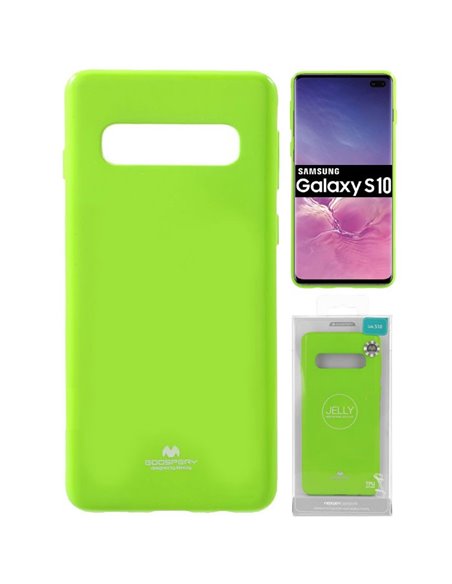 CUSTODIA per SAMSUNG GALAXY S10 (SM-G973) IN GEL TPU SILICONE COLORE VERDE LUCIDO CON GLITTER ALTA QUALITA' MERCURY BLISTER