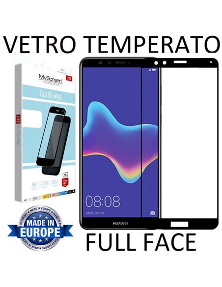 PELLICOLA per HUAWEI Y9 2018, ENJOY 8 PLUS - PROTEGGI DISPLAY VETRO TEMPERATO FULL FACE 9H 0,33mm CON CORNICE NERA MYSCREEN LITE