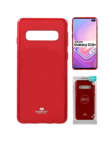 CUSTODIA per SAMSUNG GALAXY S10 PLUS (SM-G975) IN GEL TPU SILICONE COLORE ROSSO LUCIDO CON GLITTER ALTA QUALITA' MERCURY