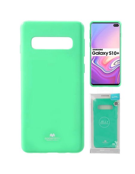 CUSTODIA per SAMSUNG GALAXY S10 PLUS (SM-G975) IN GEL TPU SILICONE COLORE VERDE ACQUA LUCIDO CON GLITTER ALTA QUALITA' MERCURY