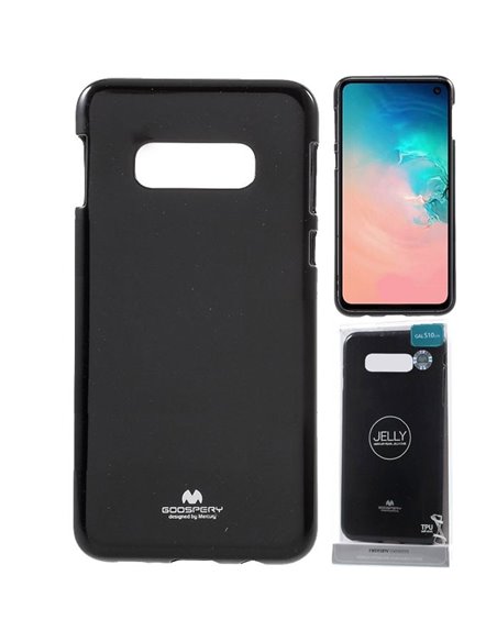 CUSTODIA per SAMSUNG GALAXY S10e (SM-G970) IN GEL TPU SILICONE COLORE NERO LUCIDO CON GLITTER ALTA QUALITA' MERCURY BLISTER