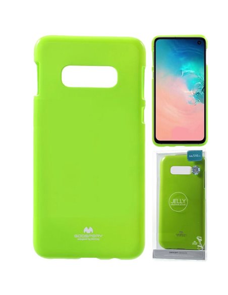 CUSTODIA per SAMSUNG GALAXY S10e (SM-G970) IN GEL TPU SILICONE COLORE VERDE LUCIDO CON GLITTER ALTA QUALITA' MERCURY