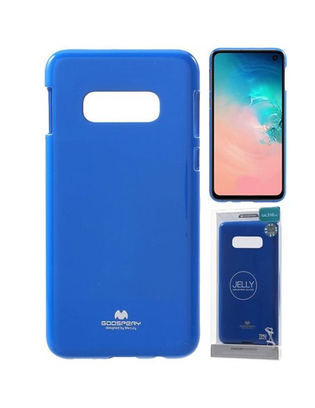 CUSTODIA per SAMSUNG GALAXY S10e (SM-G970) IN GEL TPU SILICONE COLORE BLU LUCIDO CON GLITTER ALTA QUALITA' MERCURY BLISTER