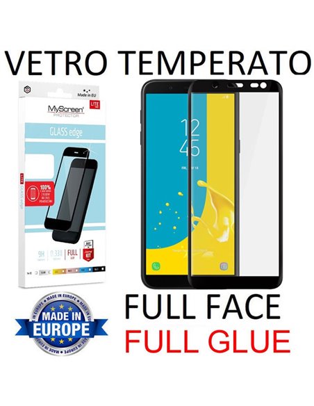 PELLICOLA per SAMSUNG GALAXY J6 2018 (SM-J600F) IN VETRO TEMPERATO FULL FACE 9H - FULL GLUE 0,33mm CON CORNICE NERA MYSCREEN LIT