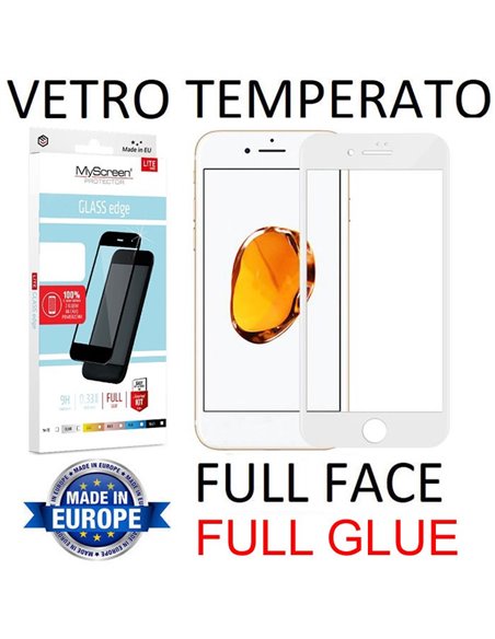 PELLICOLA per APPLE IPHONE SE (2020/2022), IPHONE 8, IPHONE 7 - VETRO TEMPERATO FULL FACE - FULL GLUE CORNICE BIANCA MYSCREEN