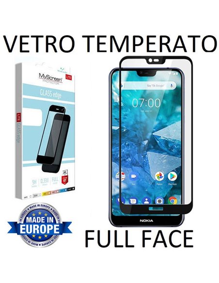 PELLICOLA per NOKIA 8.1, NOKIA 7.1 PLUS IN VETRO TEMPERATO FULL FACE 9H 0,33mm CON CORNICE COLORE NERO MYSCREEN LITE