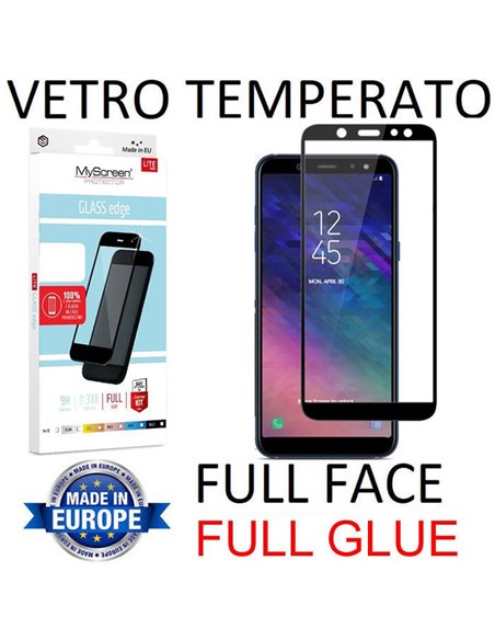 PELLICOLA per SAMSUNG GALAXY A6 PLUS 2018 (A605) IN VETRO TEMPERATO FULL FACE 9H - FULL GLUE 0,33mm CON CORNICE NERA MYSCREEN LI