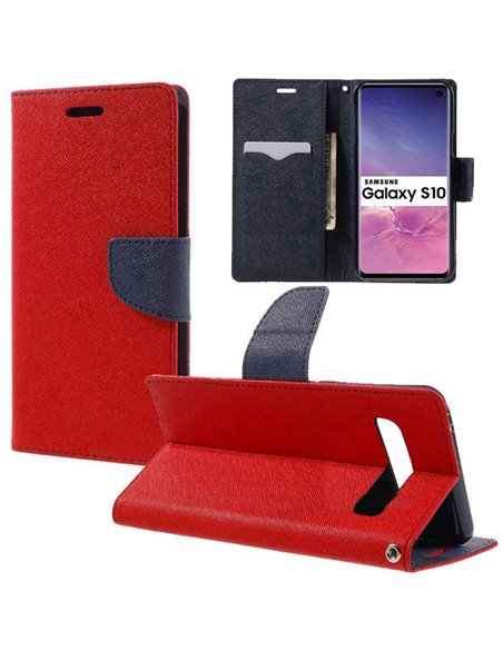 CUSTODIA per SAMSUNG GALAXY S10 (SM-G973) - FLIP ORIZZONTALE CON STAND, INTERNO IN TPU SILICONE E TASCHE PORTA CARTE COLORE ROSS