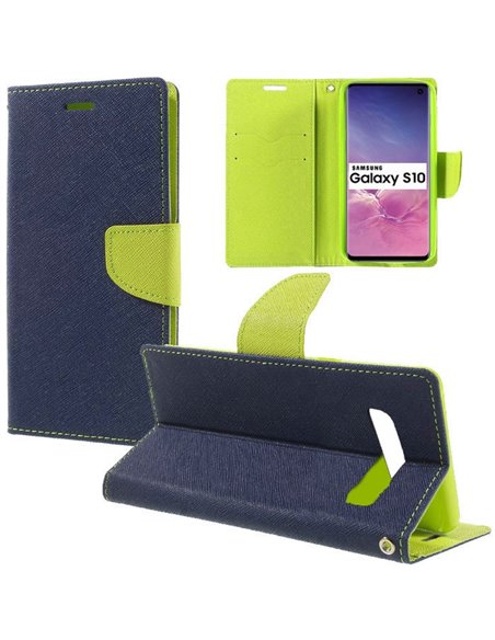 CUSTODIA per SAMSUNG GALAXY S10 (SM-G973) - FLIP ORIZZONTALE CON STAND, INTERNO IN TPU SILICONE E TASCHE PORTA CARTE COLORE BLU