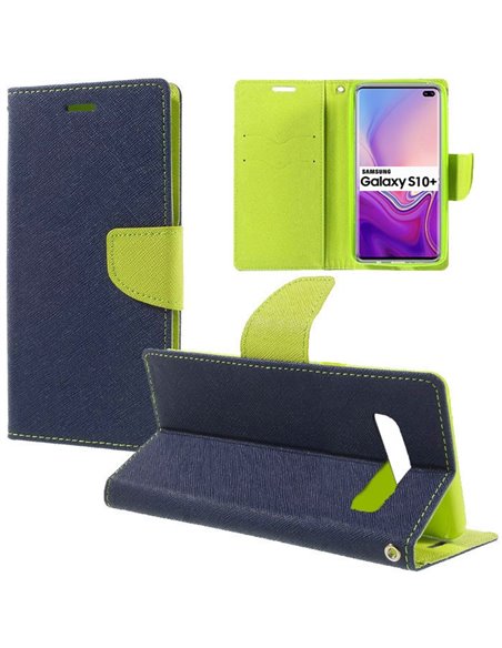 CUSTODIA per SAMSUNG GALAXY S10 PLUS (SM-G975) - FLIP ORIZZONTALE CON STAND, INTERNO IN TPU SILICONE E PORTA CARTE COLORE BLU