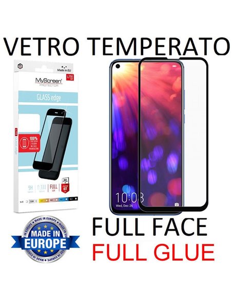 PELLICOLA per HUAWEI HONOR VIEW 20 IN VETRO TEMPERATO FULL FACE 9H - FULL GLUE 0,33mm CON CORNICE NERA MYSCREEN LITE BLISTER