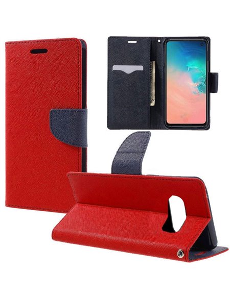 CUSTODIA per SAMSUNG GALAXY S10e (SM-G970) - FLIP ORIZZONTALE CON STAND, INTERNO IN TPU SILICONE E PORTA CARTE COLORE ROSSO