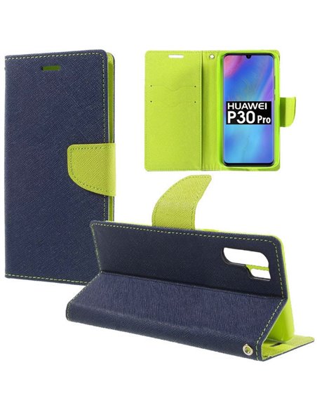 CUSTODIA per HUAWEI P30 PRO, P30 PRO NEW EDITION - FLIP ORIZZONTALE CON INTERNO IN TPU, PORTA CARTE E CHIUSURA MAGNETICA BLU