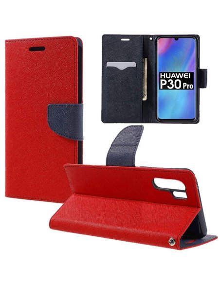 CUSTODIA per HUAWEI P30 PRO, P30 PRO NEW EDITION - FLIP ORIZZONTALE CON INTERNO IN TPU, PORTA CARTE E CHIUSURA MAGNETICA ROSSO