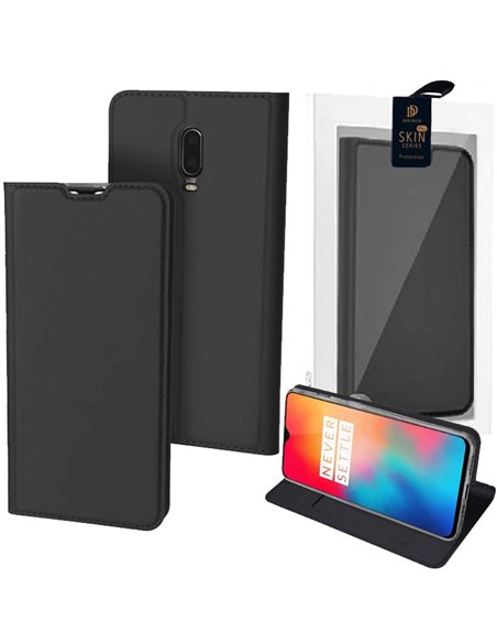 CUSTODIA per ONE PLUS 6T - FLIP ORIZZONTALE CON CHIUSURA MAGNETICA INVISIBILE, INTERNO IN TPU SILICONE E STAND COLORE GRIGIO DUX