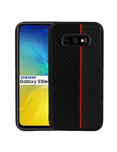 CUSTODIA per SAMSUNG GALAXY S10e (SM-G970) IN GEL TPU SILICONE COLORE NERO EFFETTO CARBONIO CON INSERTO ROSSO